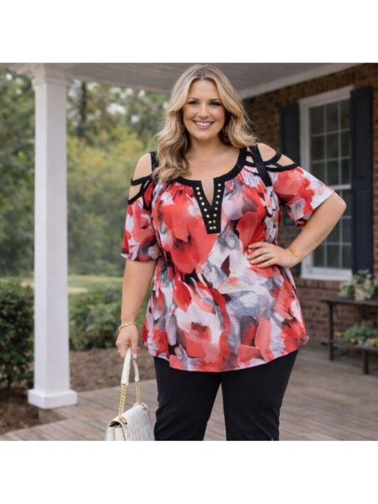 Jennie & Marlis Tops - Outfit Potential: Chic Women's Floral Blouse in Red and Black | BB-Dsst0126